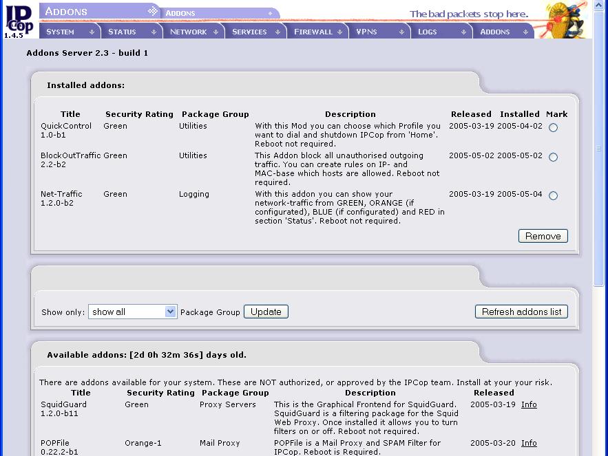 IPCOP. Наклейка IPCOP Firewall. Badpackets мод. Turn Filter.